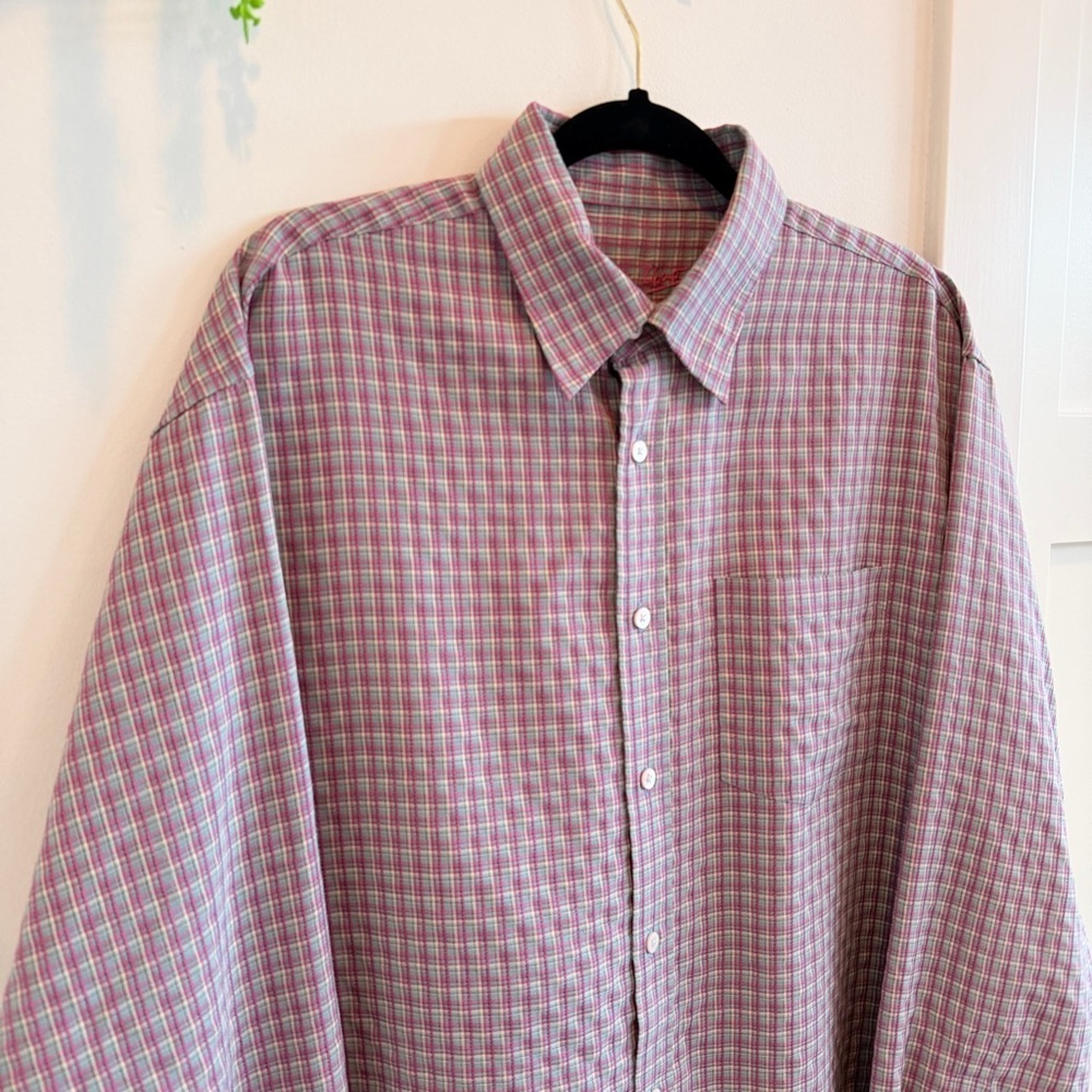 Bugatchi Uomo Men's Button Down Pink Checkered Long Sleeve Shirt Size Large - Picture 3 of 11